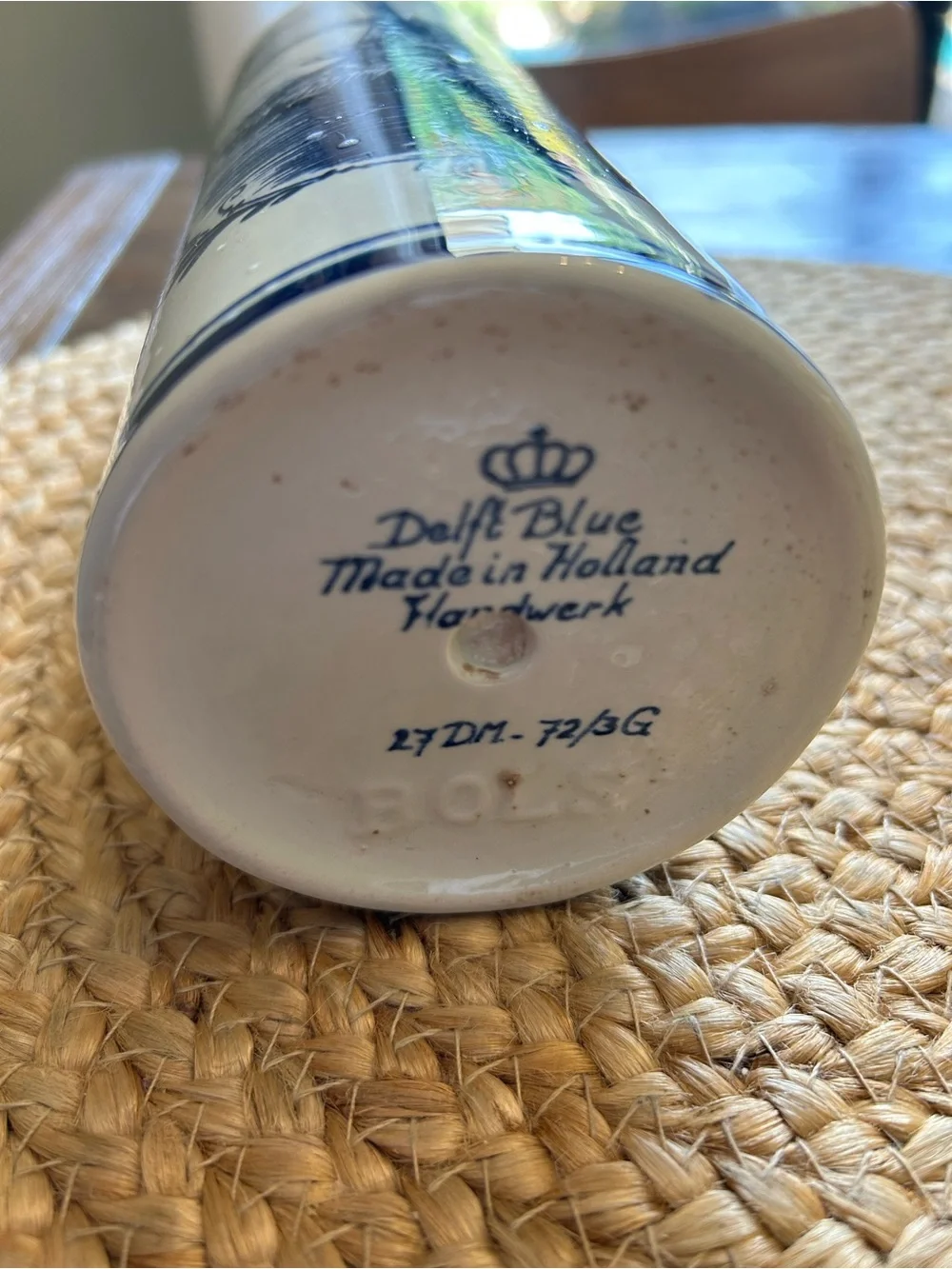 Vintage Blue & White Delft Decanter Wine Bottle with Cork Windmill Motif